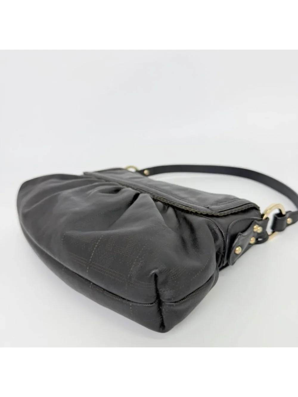 Fendi Mia Gather Shoulder Bag Leather Black Vintage